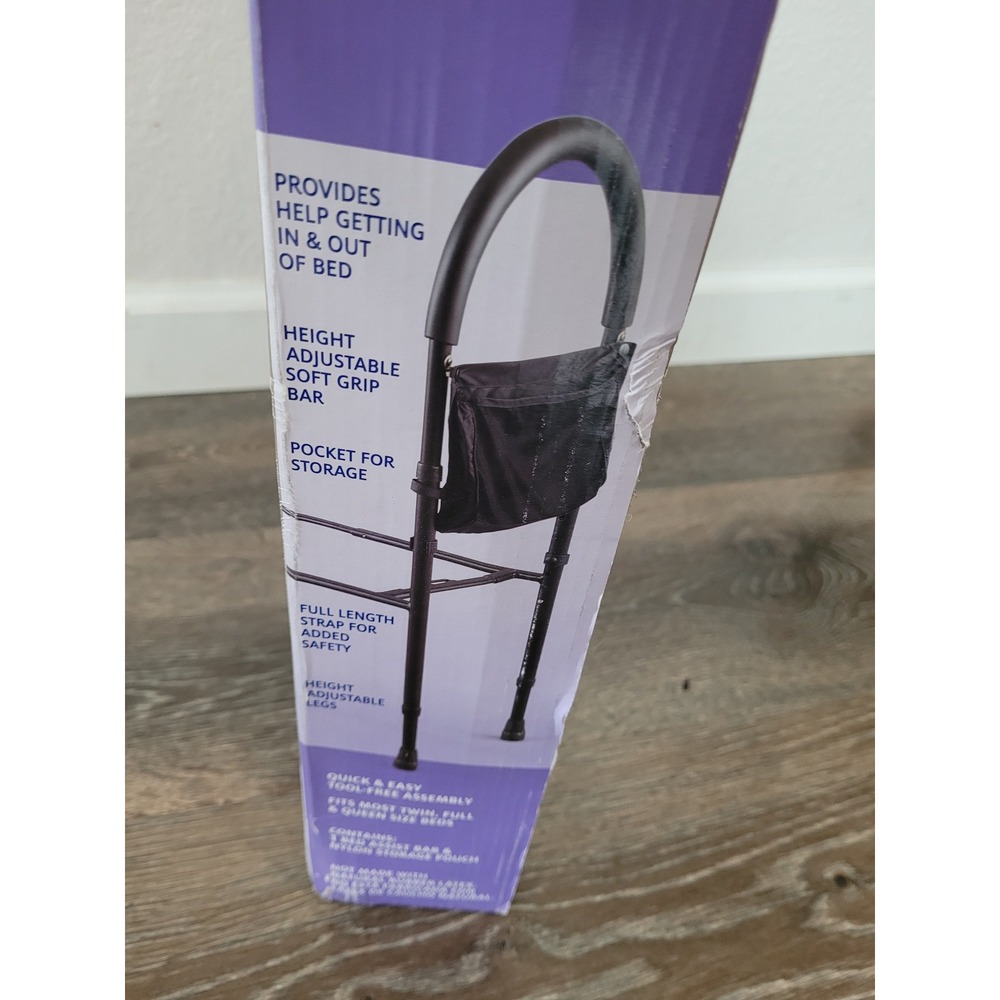 Medline Bed Assist‎ Bar Daily Aids Bedside Safety Rail Grab Bar with Storage
